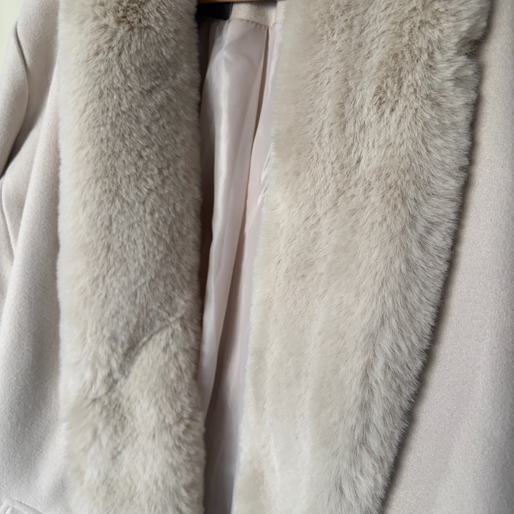 Fashion Nova Cream Faux Fur Trench - Picture 4 of 7